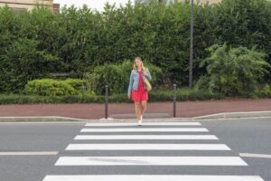 West Sacramento pedestrian approaching crosswalk