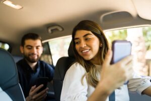 rideshare driver talking to passenger